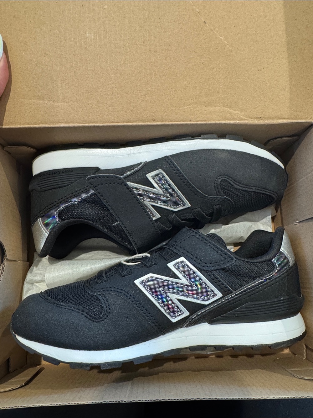 New Balance Kids Black Sneakers with Iridescent Logo